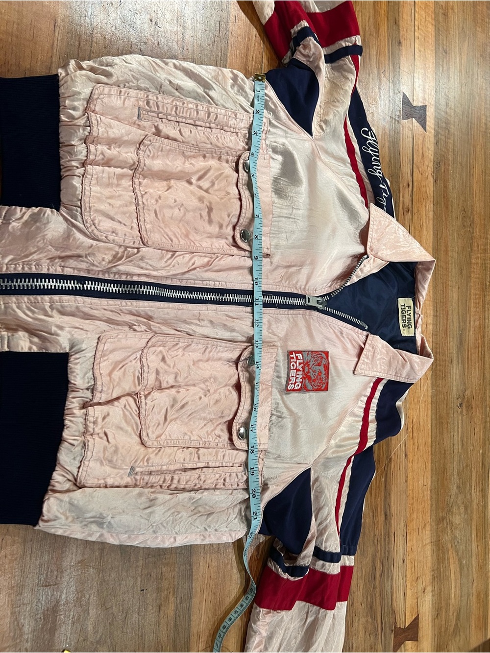 Women's Pink Satin Stripe-Trim “Flying Tigers” Bomber Jacket - Picture 10 of 13